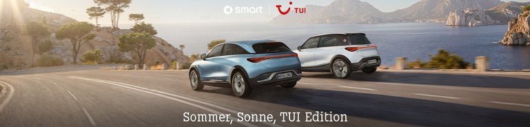 zwei smart fahren nebeneinander an einer Küste entlang